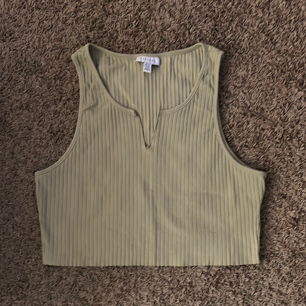 Olive Green Ribbed Crop Top